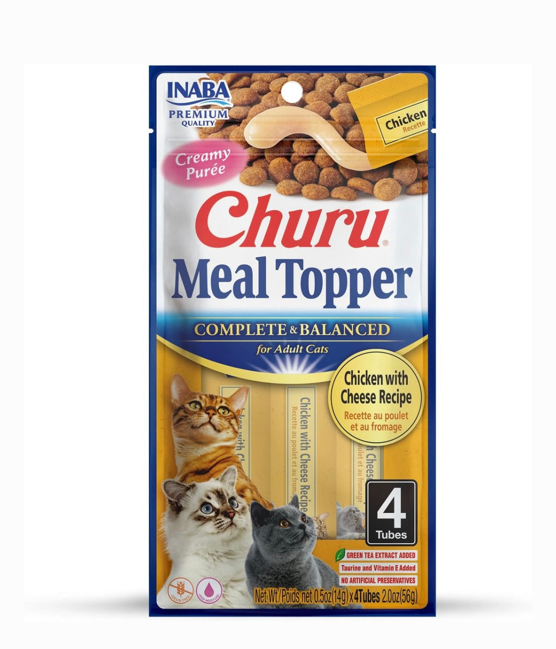 Inaba Churu Chicken with Cheese Recipe Grain-Free Cat Food Topper, 0.5-oz pouch, 4 count