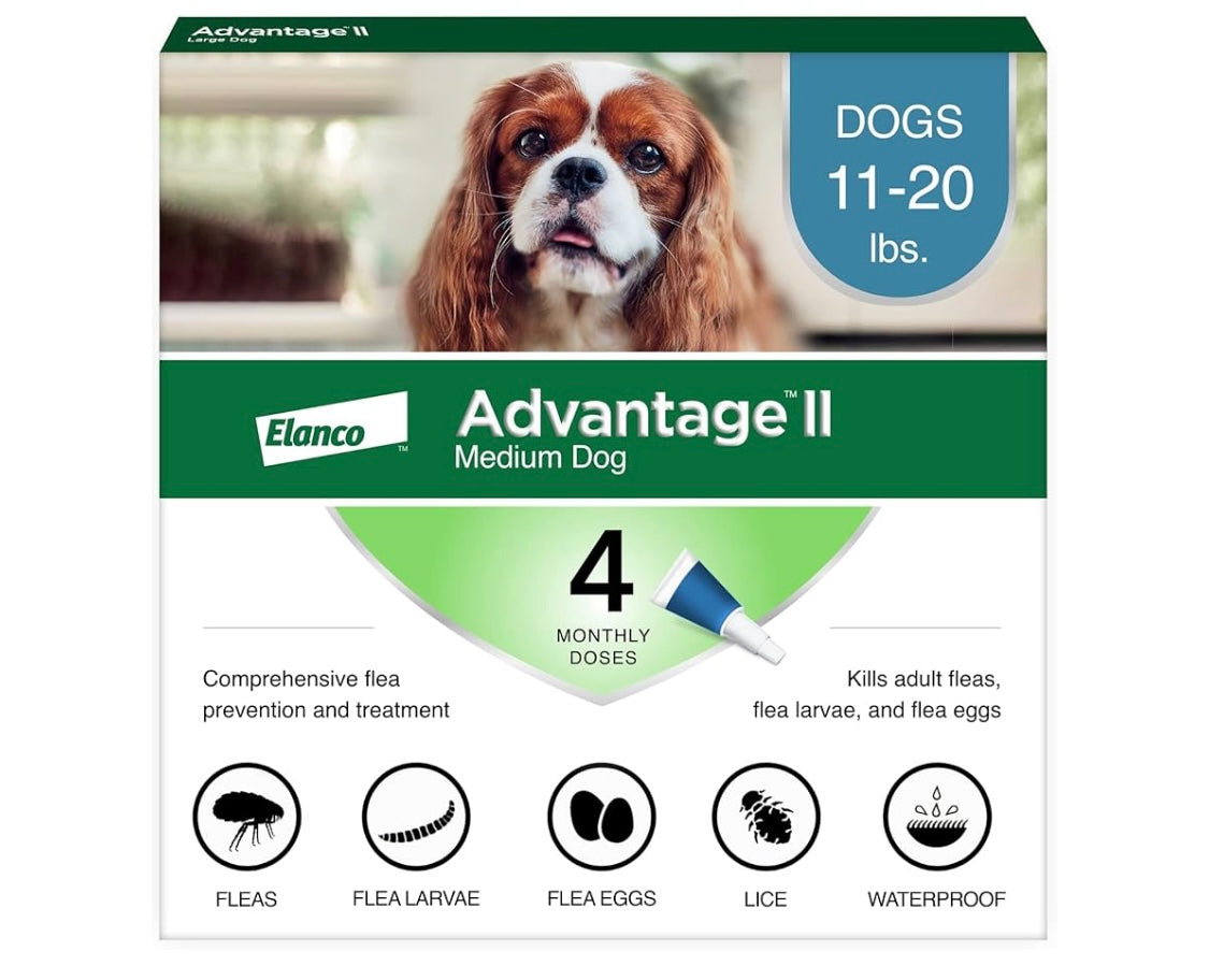 Advantage II Medium Dog Vet-Recommended Flea Treatment & Prevention | Dogs 11-20 lbs. | 4-Month Supply