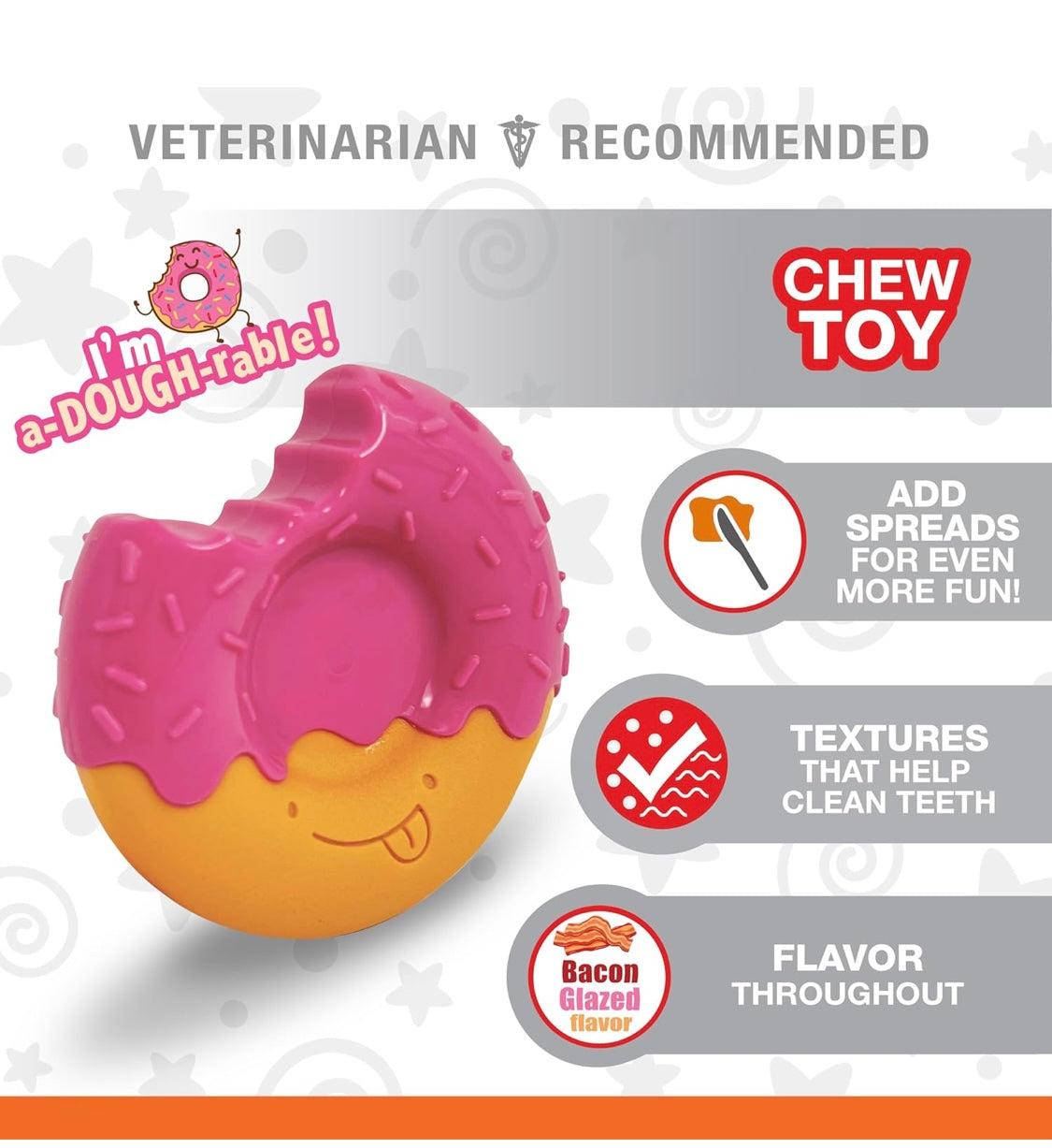 Nylabone Donut Power Chew Toy for Dogs, Dog Toys for Aggressive Chewers, Bacon Glazed Flavor, Medium Dogs - Up to 35 lbs,