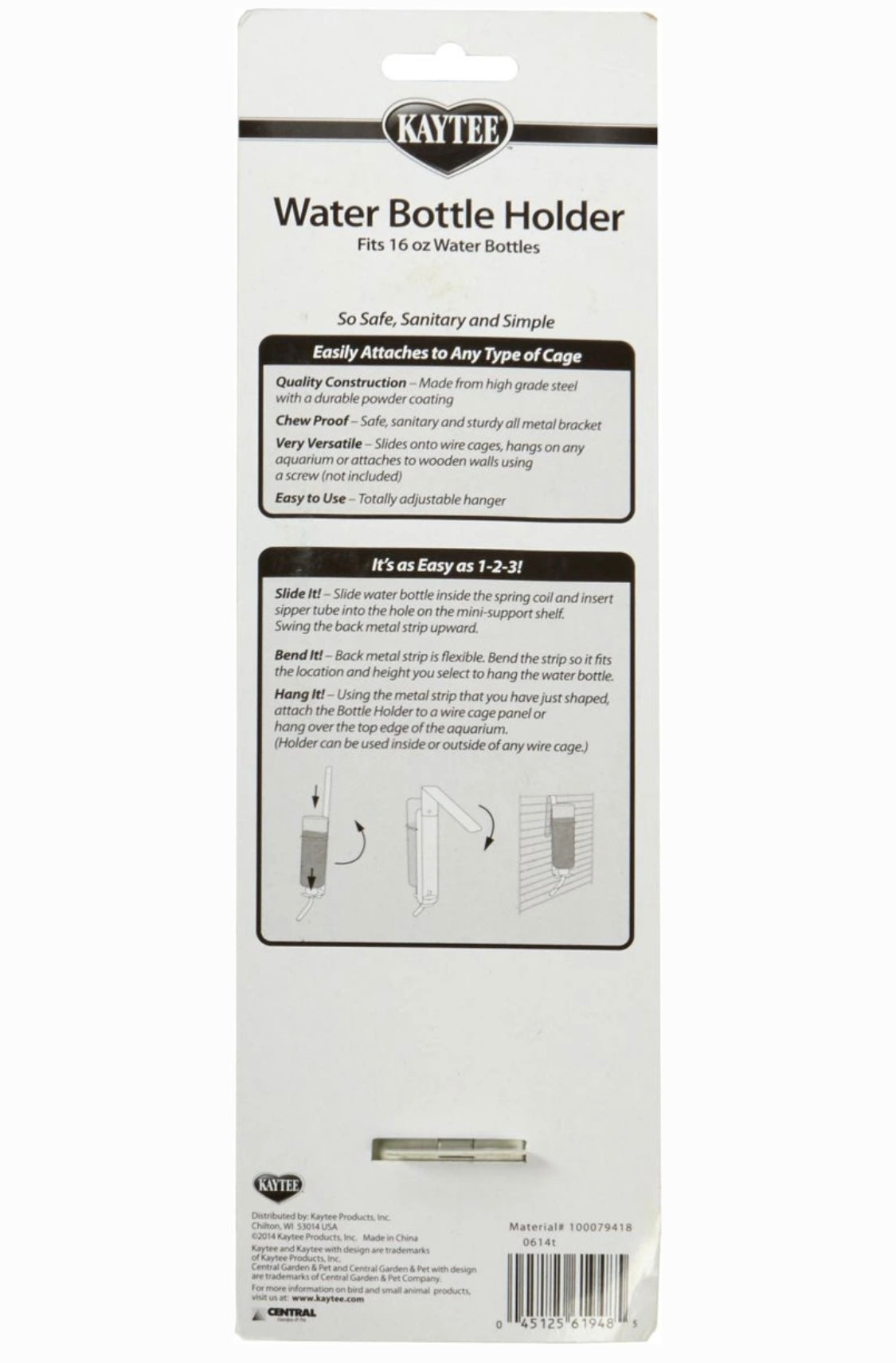 Kaytee Water Small Pet Bottle Holder, 16oz bottle