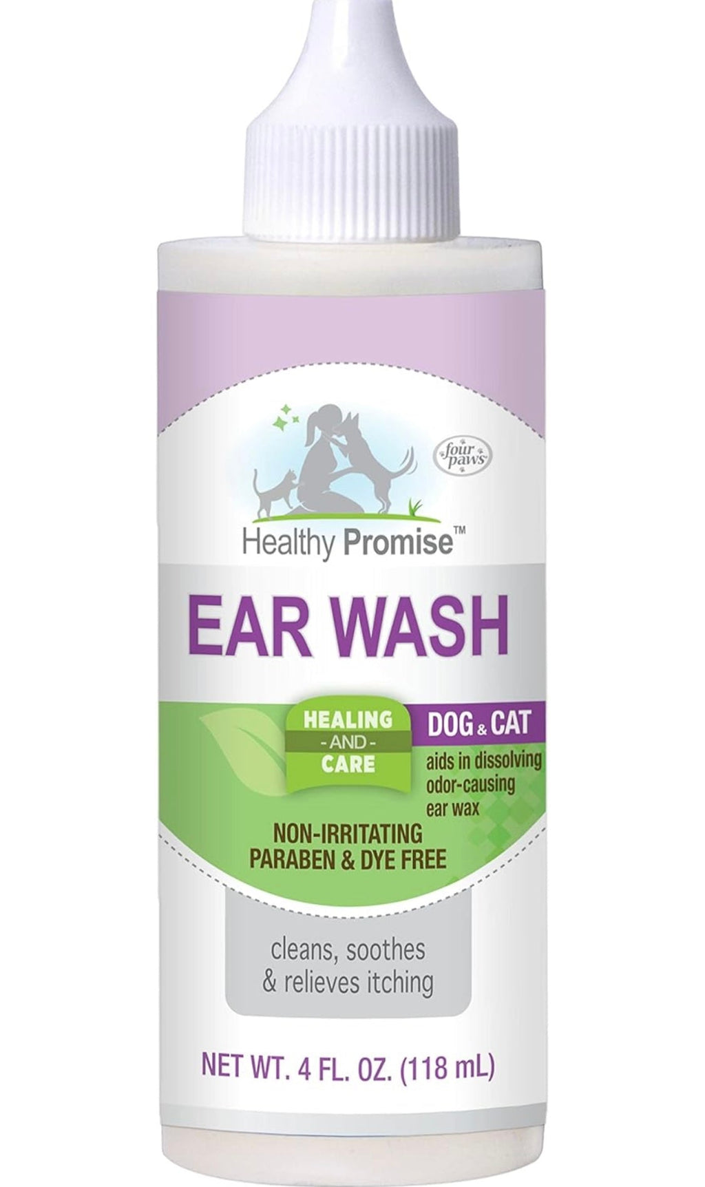 Four Paws Healthy Promise Grooming Soothing Pet Ear Wash Cleaner for Dogs and Cats, Odor Reducing & Itch Relief, 4 oz.