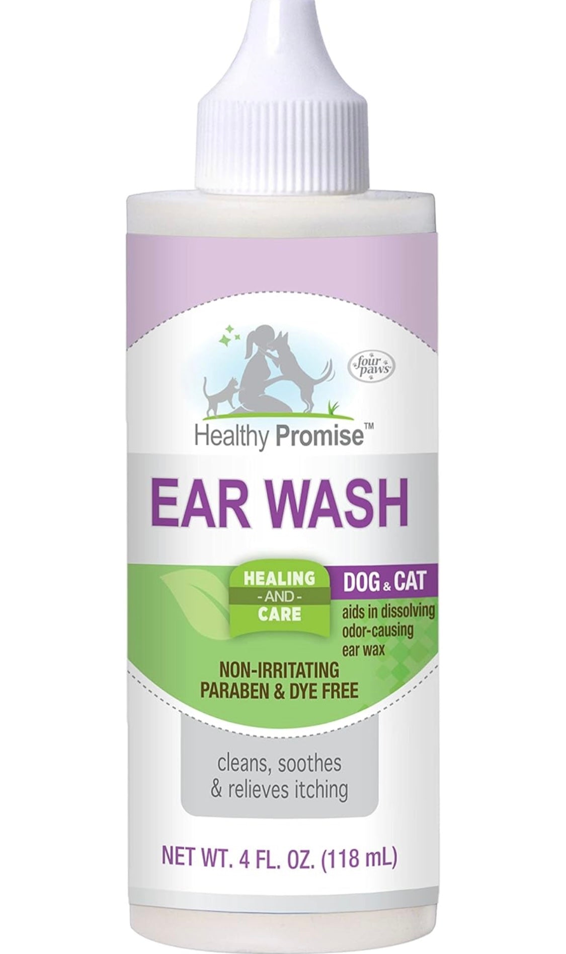 Four Paws Healthy Promise Grooming Soothing Pet Ear Wash Cleaner for Dogs and Cats, Odor Reducing & Itch Relief, 4 oz.