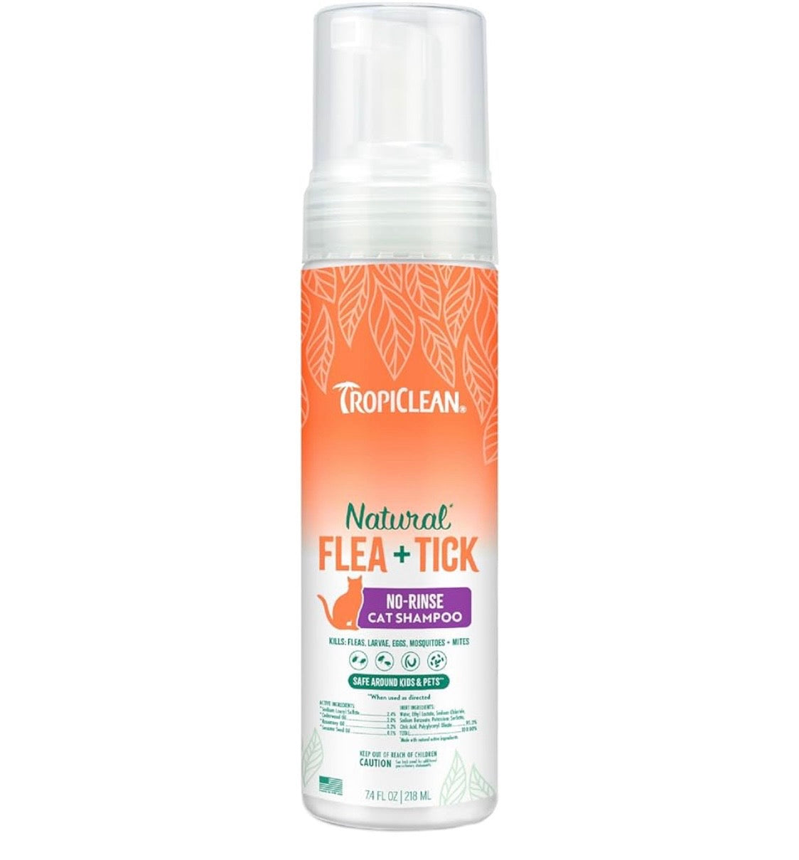 TropiClean Flea and Tick Waterless Shampoo Treatment for Cats, Powerful & Natural Defense, Flea and Tick Prevention for Cats, Made in USA, 7.4oz