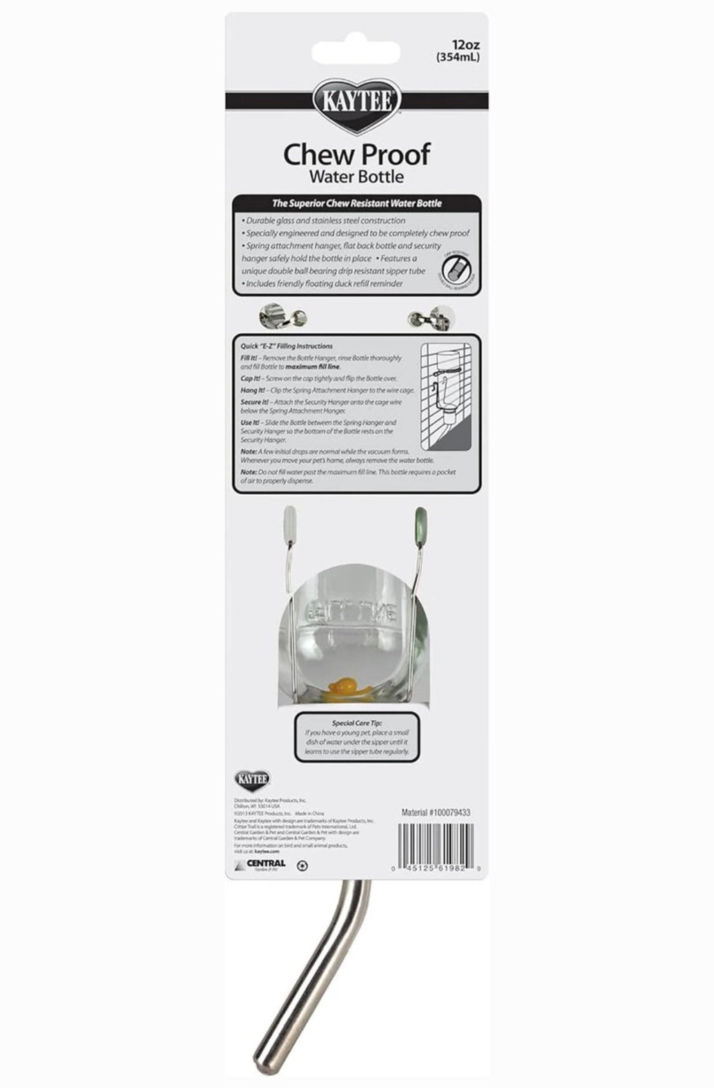 Kaytee Chew Proof Small Pet Water Bottle, 12-oz bottle