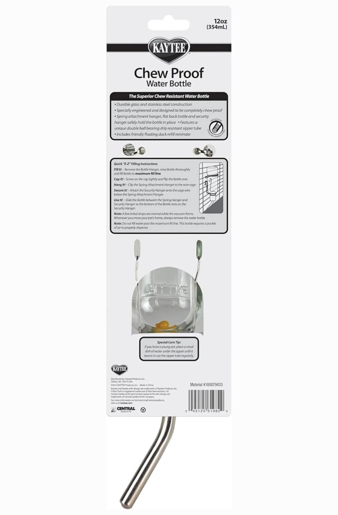 Kaytee Chew Proof Small Pet Water Bottle, 12-oz bottle