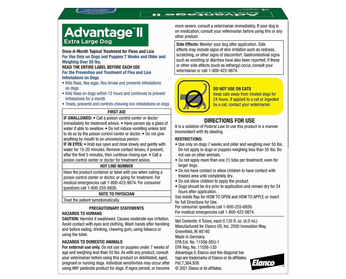 Advantage II XL Dog Vet-Recommended Flea Treatment & Prevention | Dogs Over 55 lbs. | 4-Month Supply