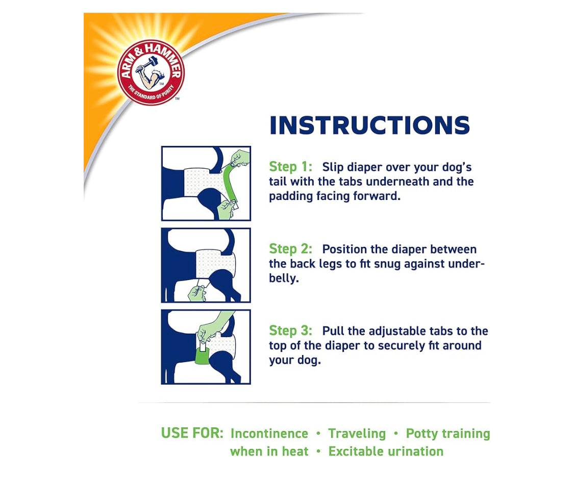 Arm & Hammer for Pets Female Dog Diapers, Size Large, 12 Count | Ultra-Absorbent, Adjustable Girl Dog Diapers with Leak-Proof Protection and Wetness Indicator