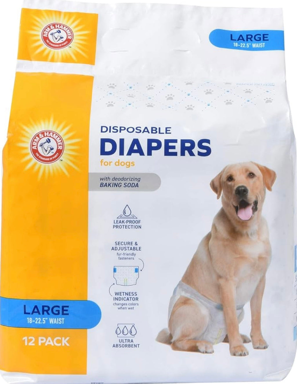 Arm & Hammer for Pets Female Dog Diapers, Size Large, 12 Count | Ultra-Absorbent, Adjustable Girl Dog Diapers with Leak-Proof Protection and Wetness Indicator
