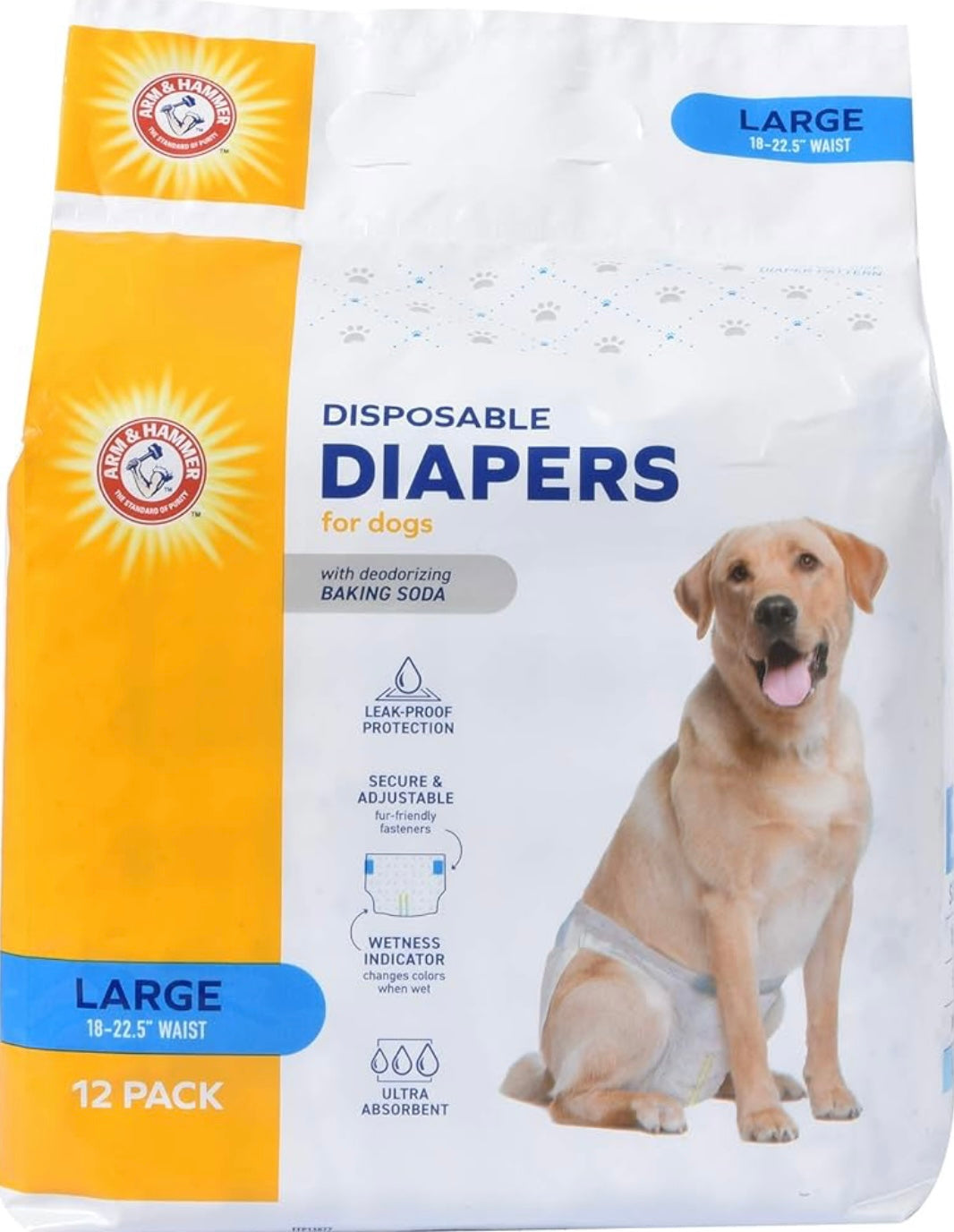 Arm & Hammer for Pets Female Dog Diapers, Size Large, 12 Count | Ultra-Absorbent, Adjustable Girl Dog Diapers with Leak-Proof Protection and Wetness Indicator