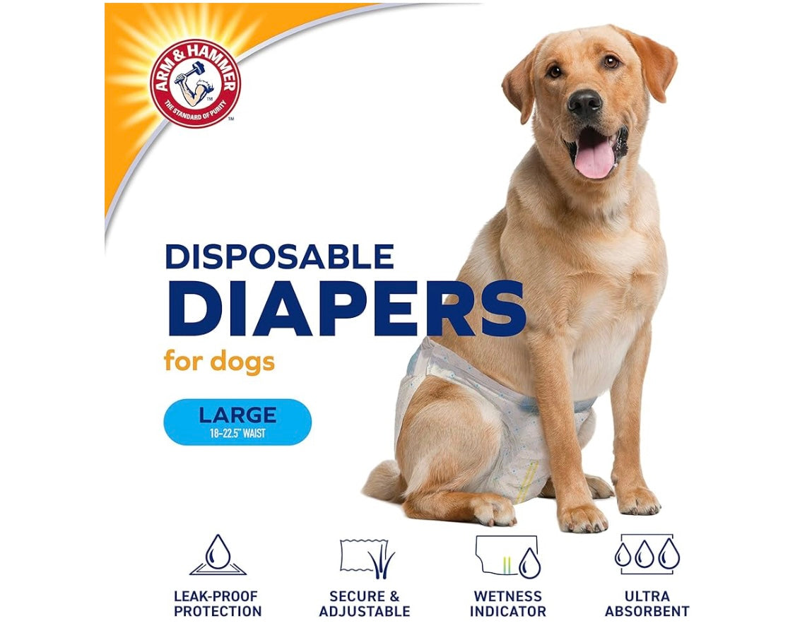 Arm & Hammer for Pets Female Dog Diapers, Size Large, 12 Count | Ultra-Absorbent, Adjustable Girl Dog Diapers with Leak-Proof Protection and Wetness Indicator