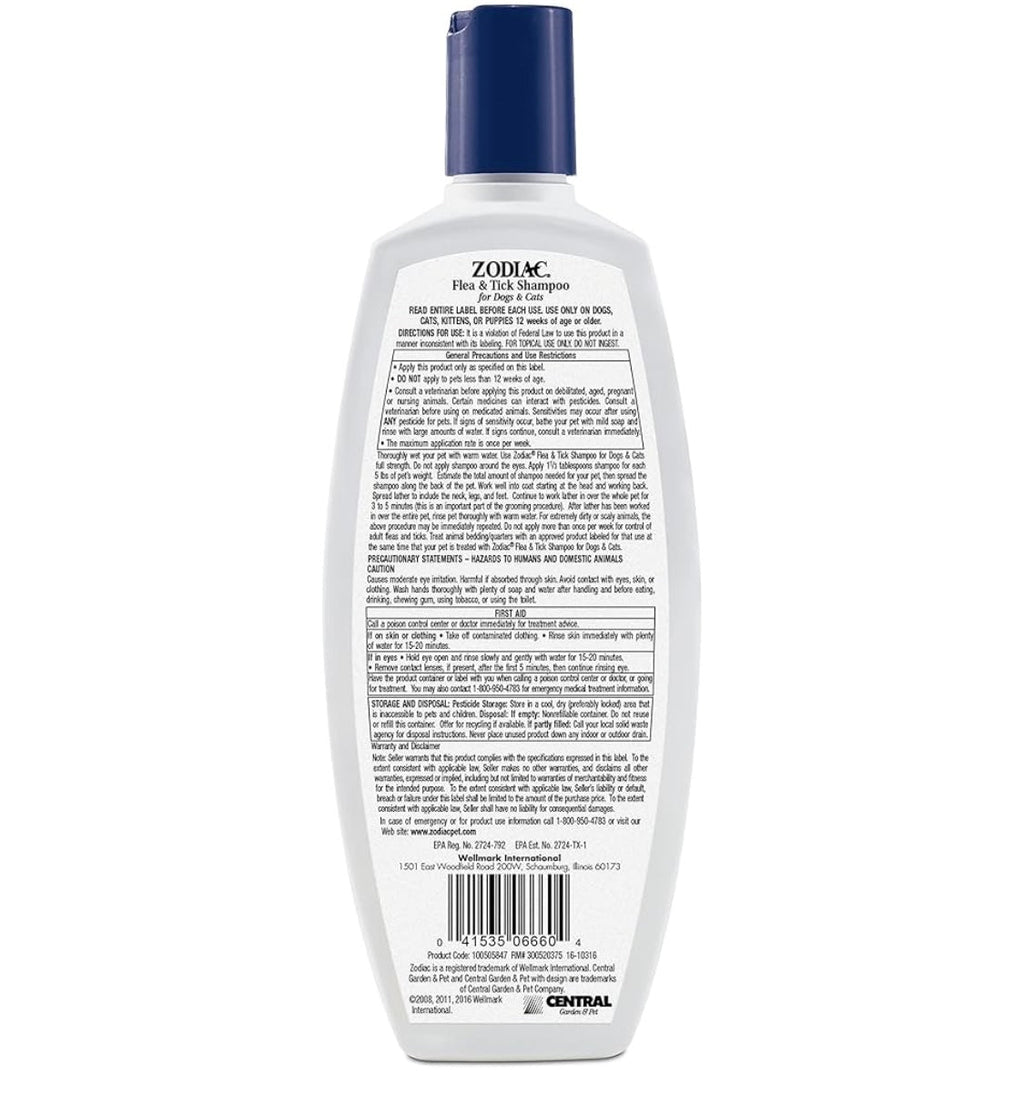 Zodiac Flea & Tick Shampoo for Dogs & Cats, 12-ounce