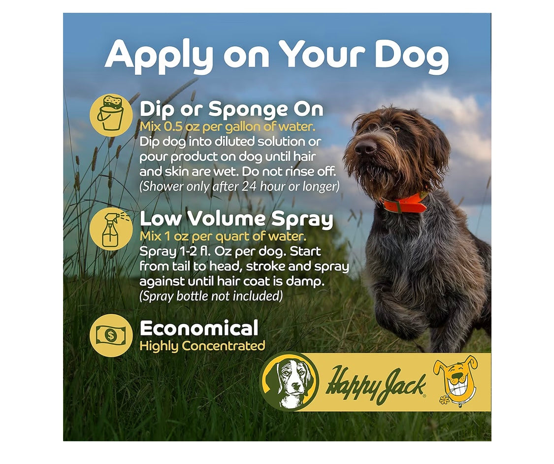 Happy Jack Kennel Dip Dog Flea and Tick Treatment & Prevention, Made in USA, Spray Yard & Home 30-Day Control, Kills Fleas, Ticks, Deer Ticks, Mange, Lice, for Puppies, Small to Large Dogs (8 oz)