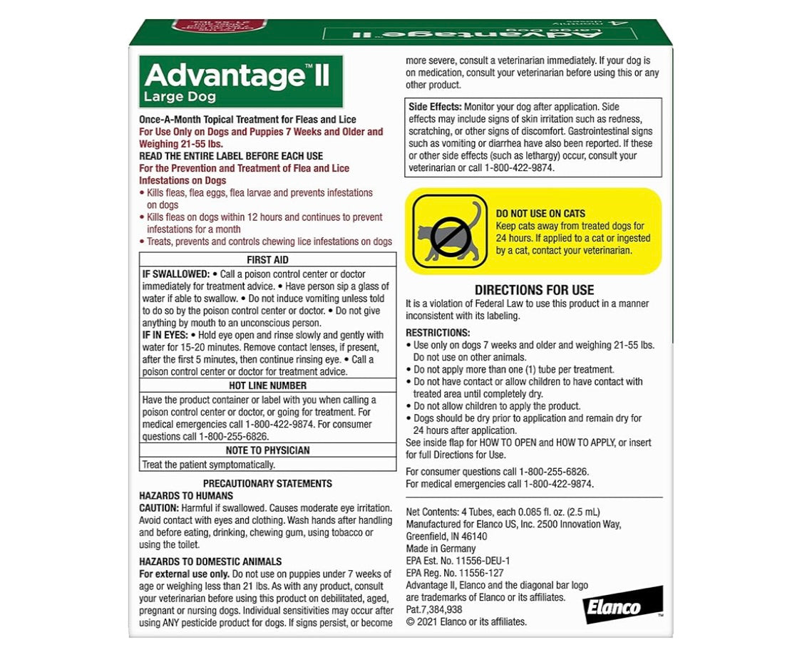 Advantage II Large Dog Vet-Recommended Flea Treatment & Prevention | Dogs 21-55 lbs. | 4-Month Supply