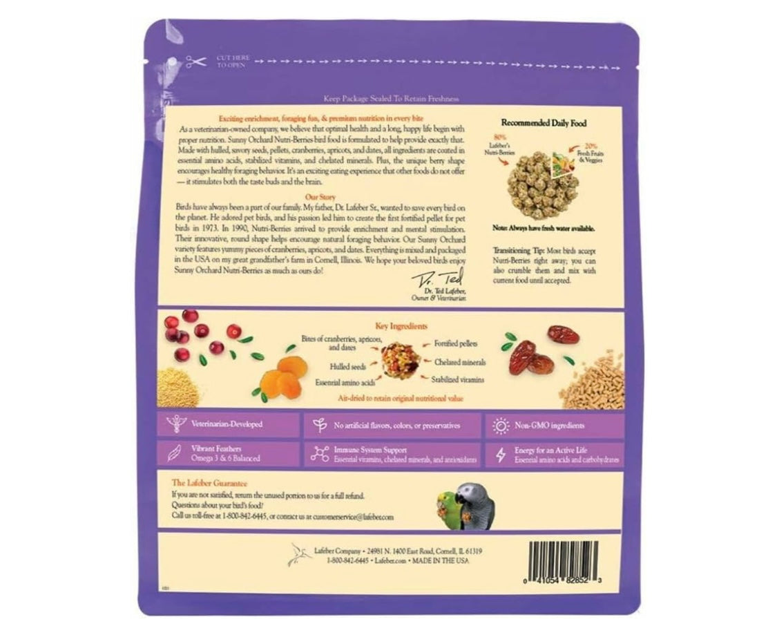 LAFEBER'S Sunny Orchard Nutri-Berries Pet Bird Food, Made with Non-GMO and Human-Grade Ingredients, for Parrots, 3 lb