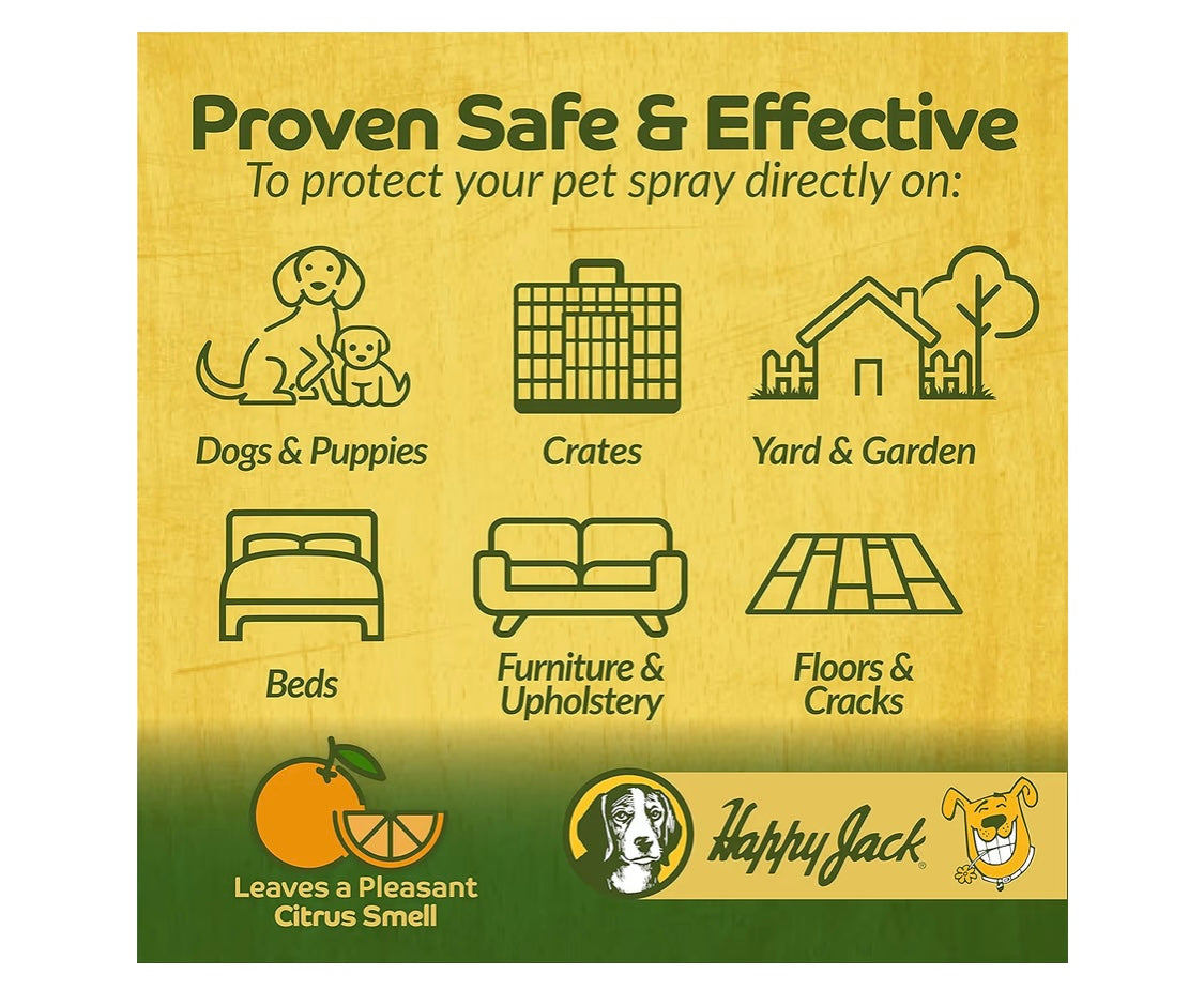 Happy Jack Kennel Dip Dog Flea and Tick Treatment & Prevention, Made in USA, Spray Yard & Home 30-Day Control, Kills Fleas, Ticks, Deer Ticks, Mange, Lice, for Puppies, Small to Large Dogs (8 oz)