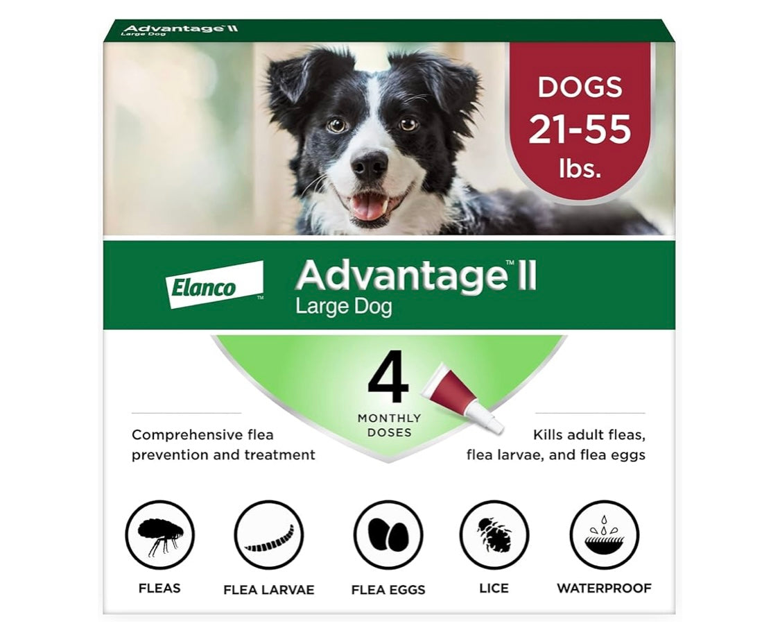 Advantage II Large Dog Vet-Recommended Flea Treatment & Prevention | Dogs 21-55 lbs. | 4-Month Supply