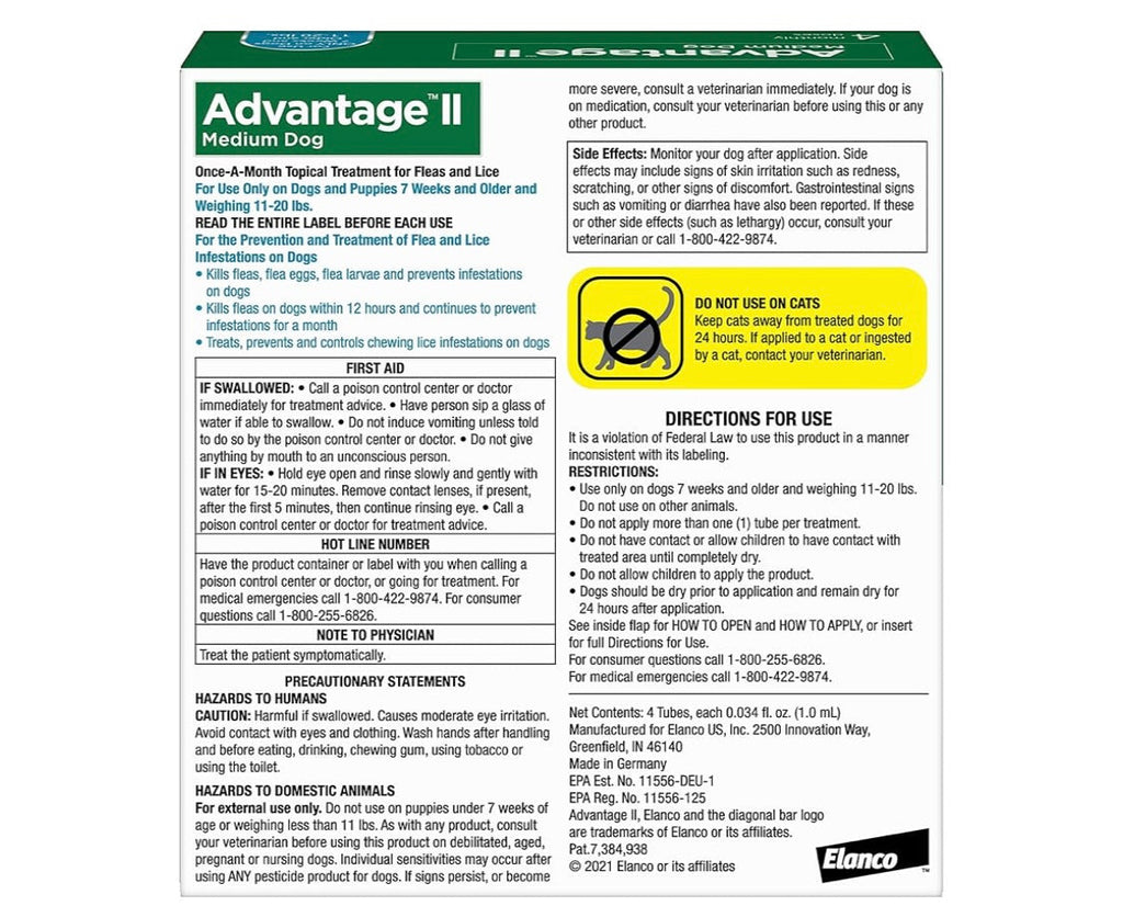 Advantage II Medium Dog Vet-Recommended Flea Treatment & Prevention | Dogs 11-20 lbs. | 4-Month Supply
