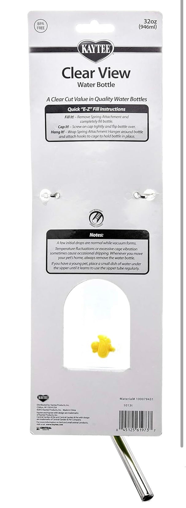 Kaytee Clear View Small Animal Water Bottle, 32-oz